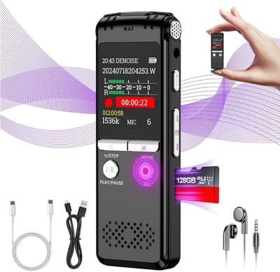 DailySupplies® Afluisterapparatuur - Dictafoon Voice Recorder - Spy Recorder - Audio - Zwart