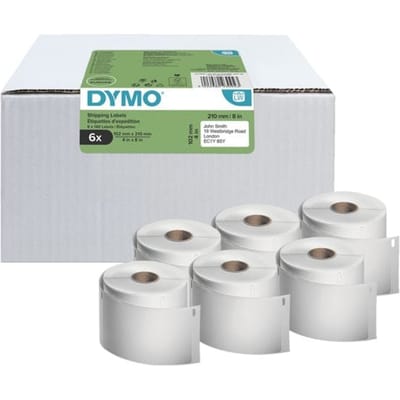 DYMO originele LabelWriter grote verzendetiketten met hoge capaciteit | 102 mm x 210 mm| 6 rollen met elk 140 Easy-Peel-labels (840 postlabels) | Zelfklevend | voor LabelWriter 4XL/5XL labelmakers