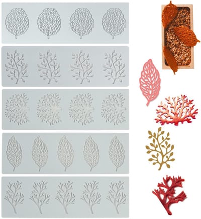 Dailygoods- Siliconen Bakvorm - 5 Stuks - Voedselveilige Vormen - Blad/Koraalpatronen - Hittebestendig - Ideaal voor Taartdecoratie