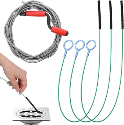 Afvoerreiniger Set - Pijpreiniger Sonde - Verstoppingen Verwijderen - Roestvrij Staal - 5m en 1.3m - Blauw