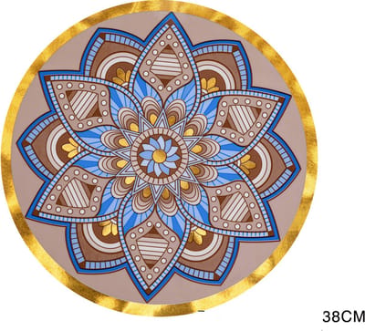 Placemats - Rond - 38 cm - 6 stuks - Onderlegger - Hitte bestendig - Blauw/ Bruin/ Goud - Ibiza look