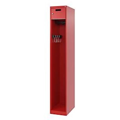 Brandweerkluis C+P Evolo PRAKTUS, 1 compartiment, met sokkel, vloerglijders, B 300 x D 500 x H 1850 mm, RAL 3000 vuurrood