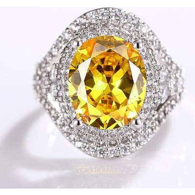 Huitan Temperament Luxe Vrouwenfeest Ring met Heldere Ovale Gele Kubieke Zirconia Prachtige Vingeraccessoires voor Jubileum 8 gray