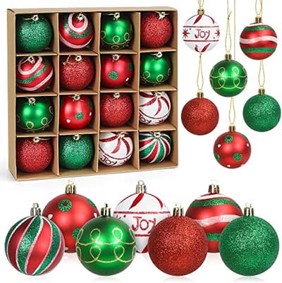 Kerstballen rood/groen, 16 stuks, kerstboomversiering, hangende kerstdecoratie, doorsnee 6 cm, kerstboom decoratieset - ShopVlot