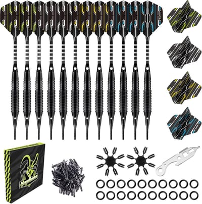 Dartpijlen Set - 12 Stuks 18 Gram Soft Tip met Extra Punten en Vliegbeschermers