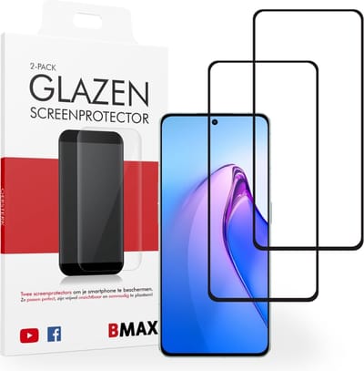 2-pack BMAX geschikt voor de OPPO Reno 8 Pro Screenprotector - Full Cover gehard glas - Apple screenprotectors - Telefoonaccessoires - Telefonie & Accessoires - Beschermglas - Glas screenprotectors - Zwart