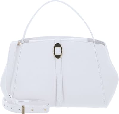 COCCINELLE Leren Handtas Schoudertas Chara Handbag Grained Leather Brillant White Wit