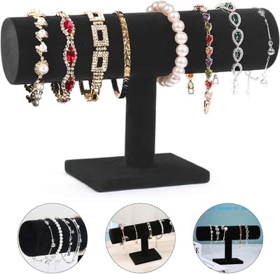 Elegante Zwarte Velvet Armbandhouder - T-vormige Sieradenstandaard voor Armbanden, Horloges en Kettingen - Organisator voor Sieraden en Accessoires
