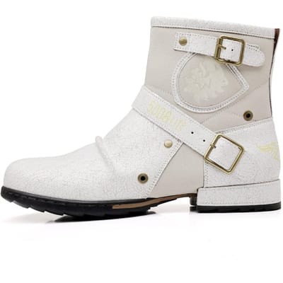 Hoge Kwaliteit Heren Laarzen Retro Handgemaakte Leren Laarzen Casual Enkellaarsjes Heren Motorlaarzen Punk Laars Western Cowboy Laarsjes 39 wit