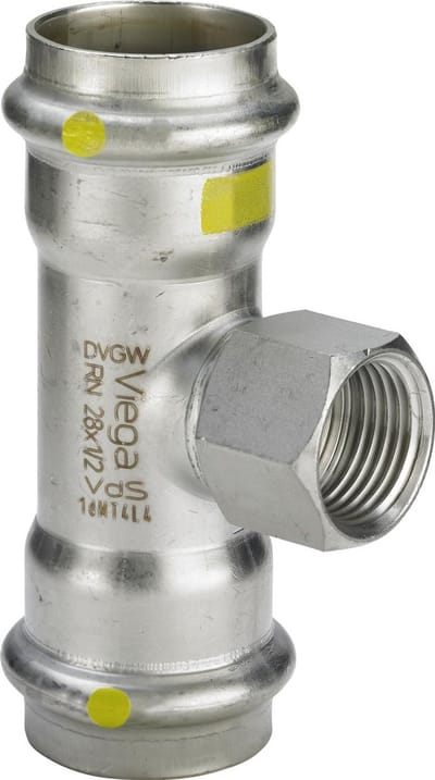 Viega Sanpress Inox G-T-stuk, d1 15, Rp 1/2, d2 15 roestvrij staal Model 0217.2, 486655
