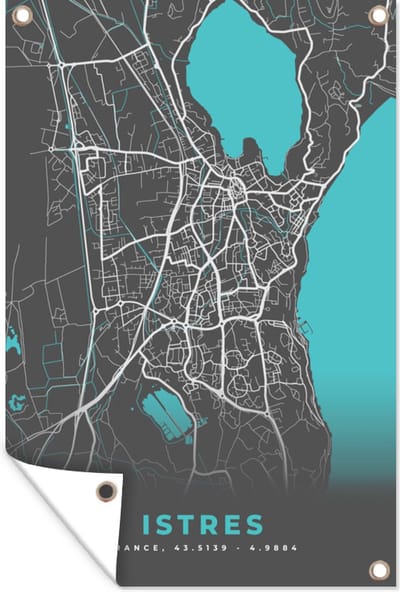 Muurdecoratie Istres - Kaart - Plattegrond - Stadskaart - Frankrijk - 120x180 cm - Tuinposter - Tuindoek