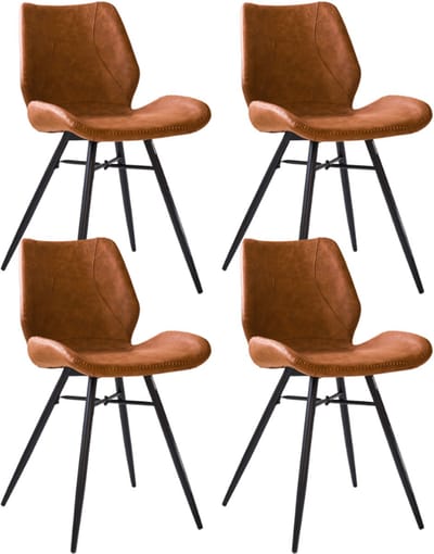 Dimehouse Set van 4 Eetkamerstoelen Beau Industrieel Cognac Kunstleer - Zonder Armleuningen - Kunstleer - Industrieel