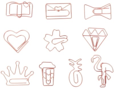 Fako Bijoux - 20x Paperclip Figuur - Rosé Goudkleurige Paperclips - 10 Verschillende Modellen - Paperclip - Papierklem - Cadeauverpakking - Trouwen - Geboorte - 20 Stuks