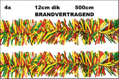 4x Luxe Brandvertagende Guirlande rood/geel/groen 5 mtr met dikte 12 cm - Brandvertragend Carnaval