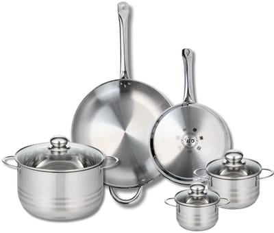 Set van 2 Koekenpannen 24 en 32 cm en 3 Kookpotten 12, 14 en 24 cm Elo Profi Brillant