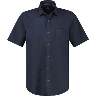LERROS Casual overhemd met korte mouwen van katoen met streepstructuur , Maat: L , Kleur: CLASSIC NAVY , 100% katoen