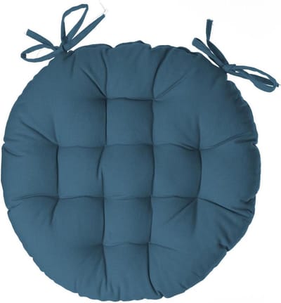 Atmosphera DELUXE stoelkussen rond blauw - ronde stoelkussens - D38 cm - Met 2 lintjes
