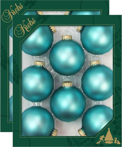 Krebs Kerstballen - 16x - spa blauw velvet - 7 cm - glas - luxe kerstversiering ballen