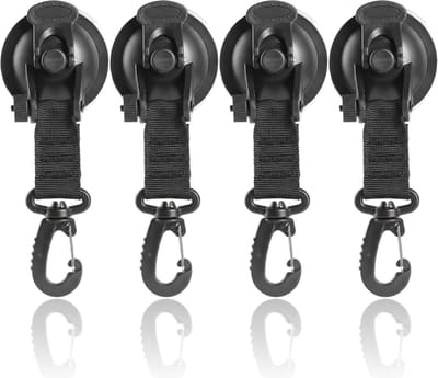 longziming Set van 4 Zuignap Haken – Extra Sterk – 360° Draaibaar – Met 4 S-Haken – Voor Auto, Tent, Caravan, Camping – Vacuum Zuignap Haken – Campingaccessoires