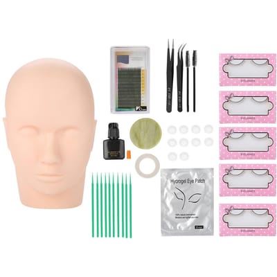 11 stuks Set Wimperextension Kit Graften Valse Wimpers Pincetten Reinigingsstaafjes Lijm beige