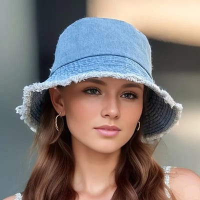 Duurzame Unisex Denim Bucket Hat - Gekartelde Rand, Katoenen Kom, Opvouwbaar, Casual Vissersmuts Stijl Voor Dames En Heren, Trendy gray