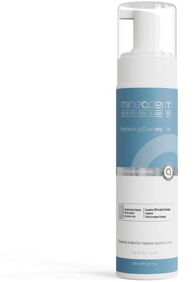 Mineaderm Brightening Cleansing Foam 200 ml - Huidverhelderend & Hydraterend Gezichtsreiniger met Druivenpitextract, Linolzuur & Olijfblad - Parabenen- & Zeepvrij