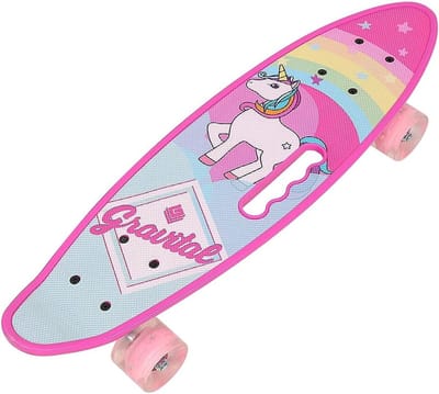 Kinder skateboard - Klein board - Buiten spelen - Lichtgevende wielen - 60 x 18 cm - Roze