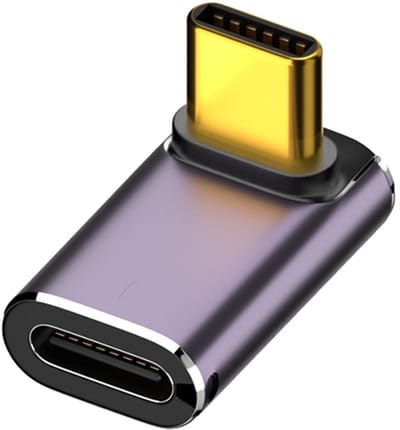 USB-C Haakse Hoek Adapter met LED - 40Gbps - 240W PD - 8K Audio - Aluminium - Female naar Male - voor Laptop en Tablet - type 2 - grijs