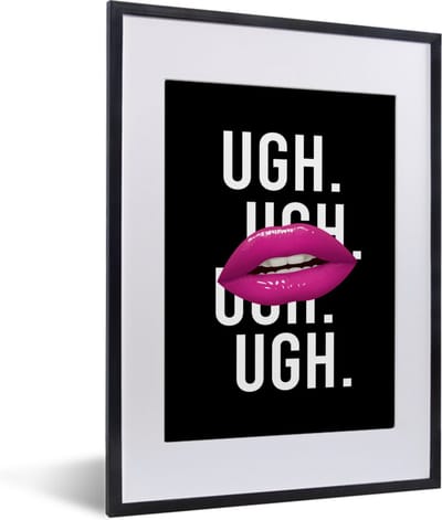 Fotolijst incl. Poster - Kinderen - Spreuken - Mond - Quotes - Ugh. Ugh. Ugh. Ugh - Roze - 30x40 cm - Posterlijst