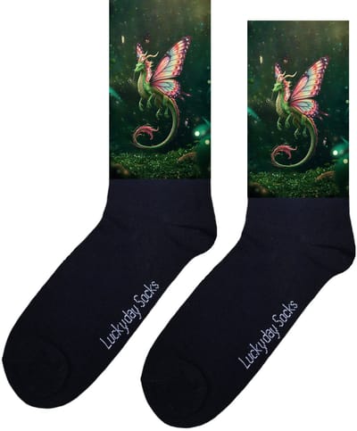 LuckyDay Socks - Vlinder draak - Opkikker - Beterschap - Magisch - Bloemen - Verjaardag cadeau - Leuke sokken - Vrolijke sokken - Kerst sokken - Print sokken - Sinterklaas cadeau - Grappig cadeau - Moederdag - Vaderdag - Socks maken Happy - 37-44