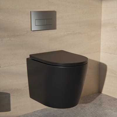 Hangtoilet Mirlux Varo Mat Zwart - Randloos Wandcloset - Softclose Zitting - Keramisch Toiletpot - Zwevend Toilet