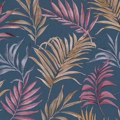 Natuur behang Profhome 791085-GU vliesbehang hardvinyl warmdruk in reliëf gestructureerd met bloemmotief mat blauw saffierblauw paars beigegrijs 5,33 m2