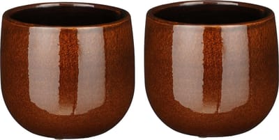 Mica decorations plantenpot/bloempot - 2x - keramiek - terra bruin glans/spotted- d14/h12 cm