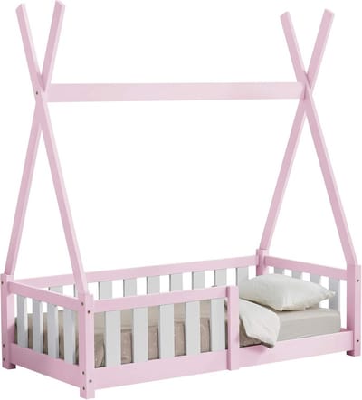 Kinderbed Tipi - Jongensmeisjesbed - Veilige Slaapplek - Met valbescherming - 70x140 cm - Roze
