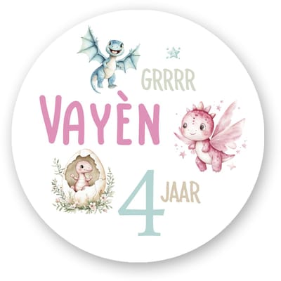 Traktatie Sticker Dino | Sluitsticker meisje | schattige Dino sticker | 40 mm | Sluitzegel Feest| Sluitsticker | Traktatie - Verjaardag - Kinderfeest - Kinderverjaardag - Traktatiestickers Pimp Studio