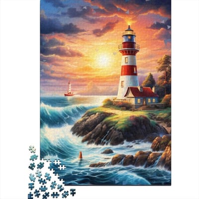 Kust Vuurtoren Puzzel - Legpuzzel 1000 - Ontspannend Spel - Hout van Kwaliteit - 75x50cm - Gekleurd