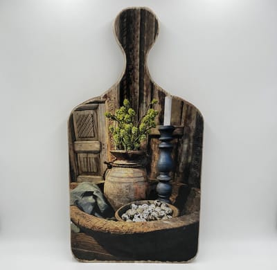 Decoratie broodplank met print Nepalese pot kandelaar & kwarteleitjes 64,5 cm x 34 cm touw maat XL | Stoer & Sober | 128197 | Home Sweet Home