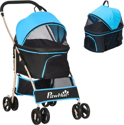 Hondenbuggy Inklapbaar– 3-in-1 afneembare - Hondenkar - Huisdierenkar - Tot 10 kg – Blauw, zwart