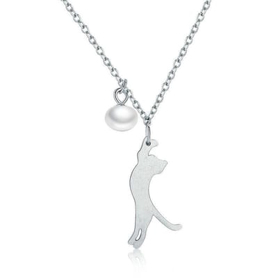 Zilveren Kinderketting 925 – Katje Hanger met Zoetwaterparel – Sterling Zilveren Ketting voor Meisjes