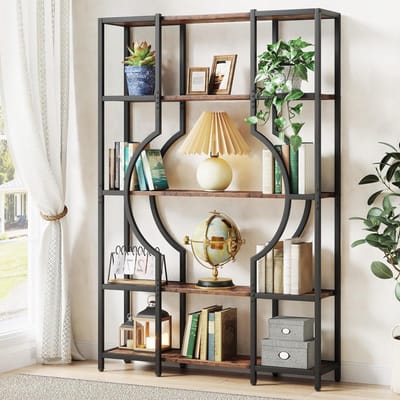 TRIBESIGNS - Boekenkast - Boekenrek met 8 Planken - Industrieel Vintage - Kasten Spaanplaat - Bruin/Zwart - 100 x 30 x 176 cm