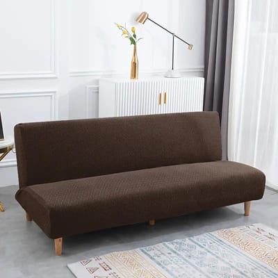 Jacquard Slaapbankhoes Armloos Elastisch Opvouwbaar Zitvlak Slipcovers voor Woonkamer 1/2/3-zits Bankhoezen Longchair Beschermer S black