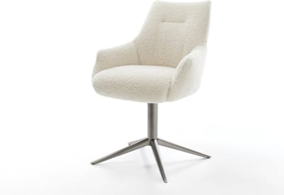Eetkamerstoel Alja-Flex met armleuning kruispoot grafiet teddy beige 360° draaibaar rocker-functie pocketveer kern