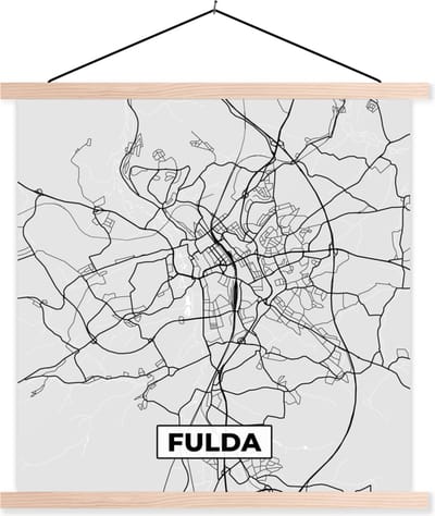 Posterhanger incl. Poster 40x40 cm - Schoolplaat - Plattegrond - Duitsland - Fulda - Stadskaart - Kaart - Textielposter - Blanke latten - Stadskaart
