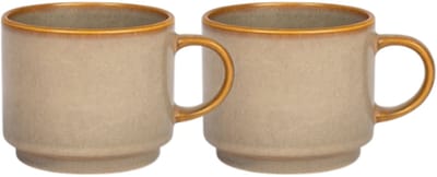 MPLCo - Stack Mok - Koffiemok met Reactieve Glazuur Handgemaakt Design - Set van 2 - Theemok - Modern Minimalistisch Servies - voor Koffie Thee Espresso - Vaatwasserbestendig - Keramiek - 350 ml - Grijs / Beige met Bruine Tinten