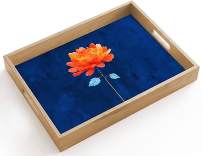 Dienblad hout 40x30 cm - Schootdienblad - Bloem - Oranje - Bladeren - Borrelplank rechthoek - Plateau dienbladen