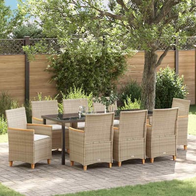vidaXL - Tuin - Eettafel - Set - 9 - st - Beige - poly - rattan