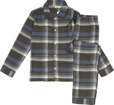 La-V Flanel pyjama set voor jongen met geruit patroon Legergroen - 140-146