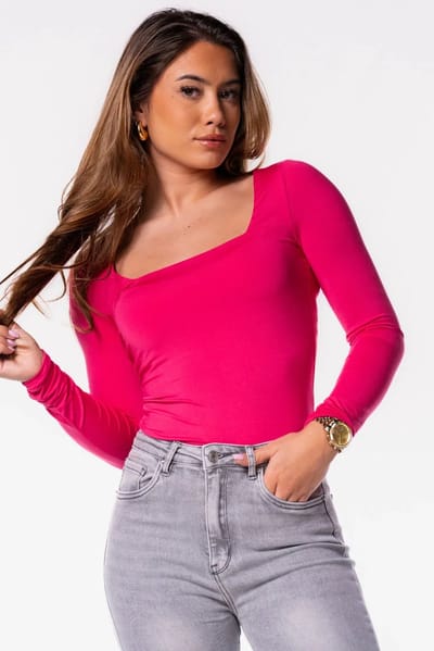 Getdrezzed Top - Maat: S - Longsleeve body vierkante hals fuchsia