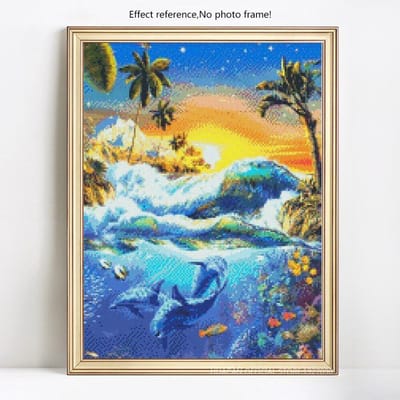Peinture Diamant 5D Complète Ronde Animal Poisson Strass Images Broderie Mosaïque Diamant Décoration Maison 20X30 blue