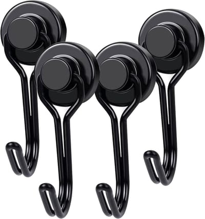 Magnetische Haakjes Set van 4 - Sterke Magneten voor Keuken, Koelkast en Organisatie met Zwenkfunctie - Zwart